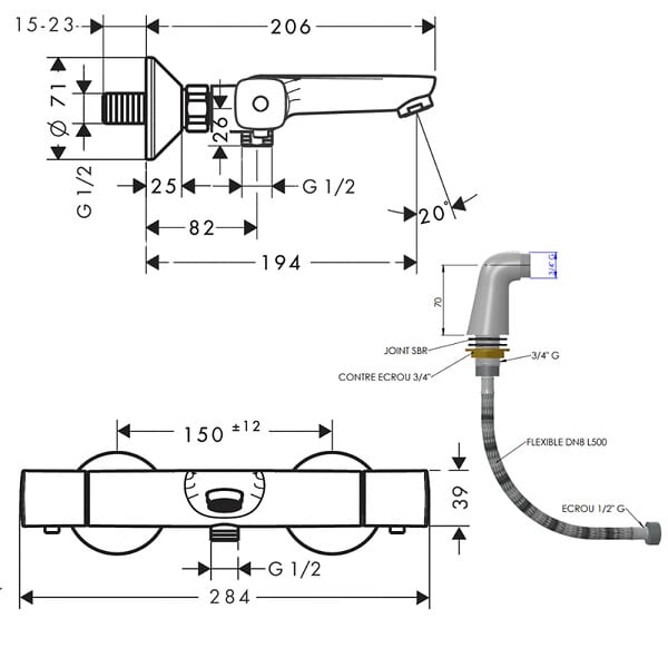 HANSGROHE - Mitigeur baignoire thermostatique Ecostat Universal chromé - large
