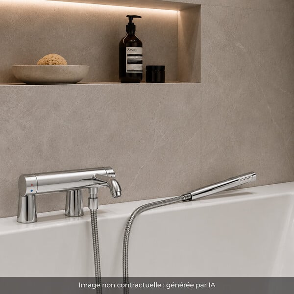 GROHE - Mitigeur baignoire mécanique Essence avec colonnettes Idro'Flex + Douchette 1 jet + Flexible - large