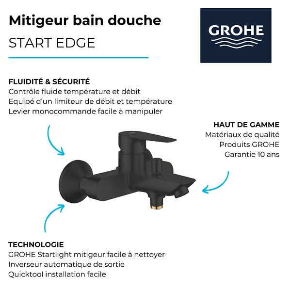GROHE - Mitigeur bain douche Start Edge noir mat - large