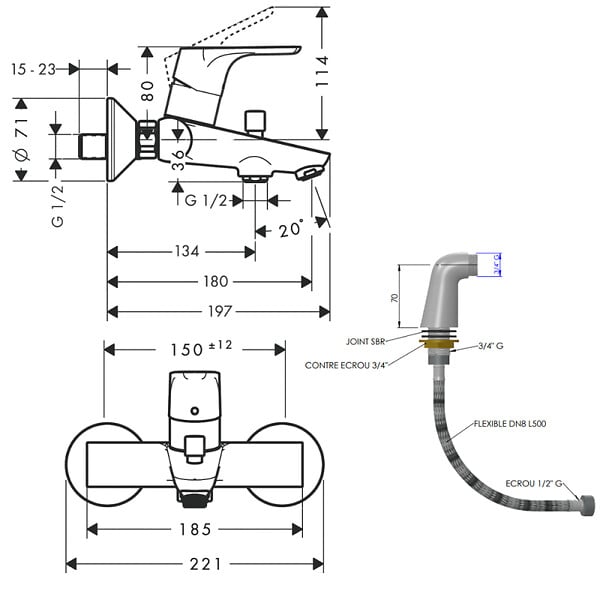 HANSGROHE - Mitigeur baignoire mécanique Focus C2 chromé - large