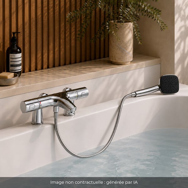 GROHE - Mitigeur baignoire thermostatique Precision Trend avec colonnettes Idro'Flex + Douchette 2 jets Comfort + Flexible - large