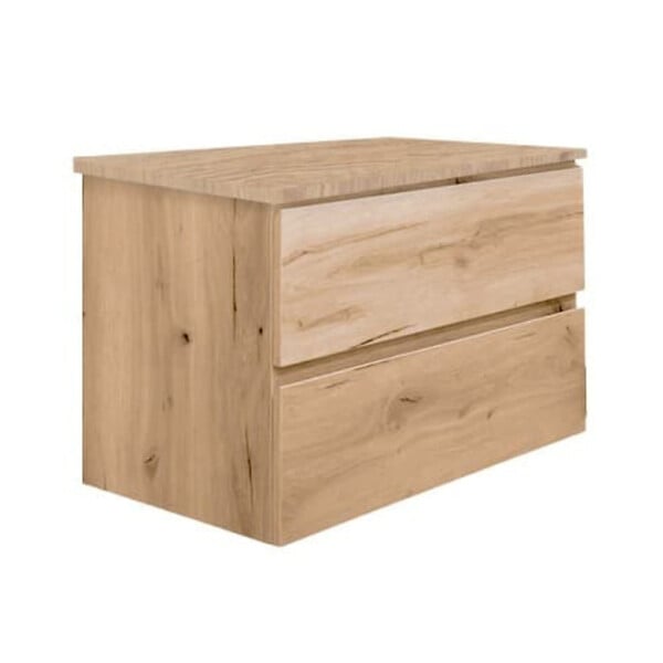 SWISS AQUA TECHNOLOGIES - Meuble de salle de bain suspendu 80 cm avec plan de toilette, 2 tiroirs, chêne Halifax mat, SAT B-Way (BWAY280OAKDESK) - large