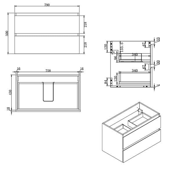 SWISS AQUA TECHNOLOGIES - Meuble de salle de bain suspendu 80 cm avec plan de toilette, 2 tiroirs, chêne Halifax mat, SAT B-Way (BWAY280OAKDESK) - large