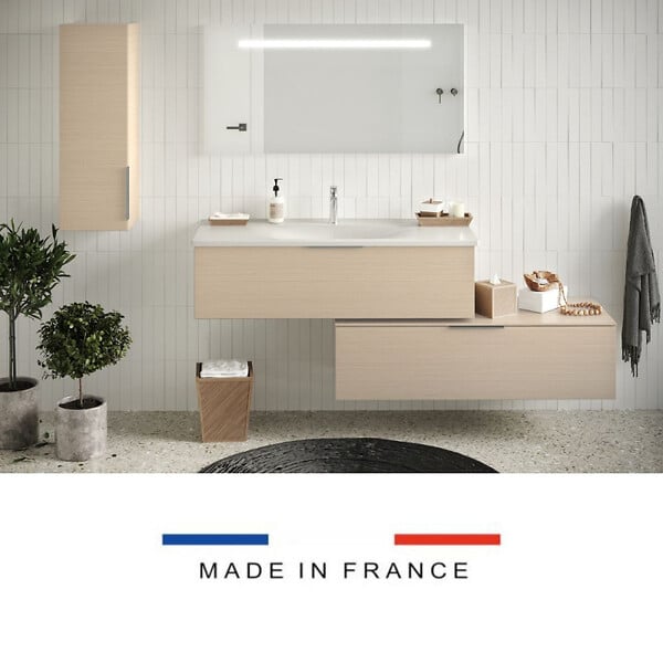 BURGBAD - Meuble vasque 120 cm Olena en décaler chêne clair + colonne - large