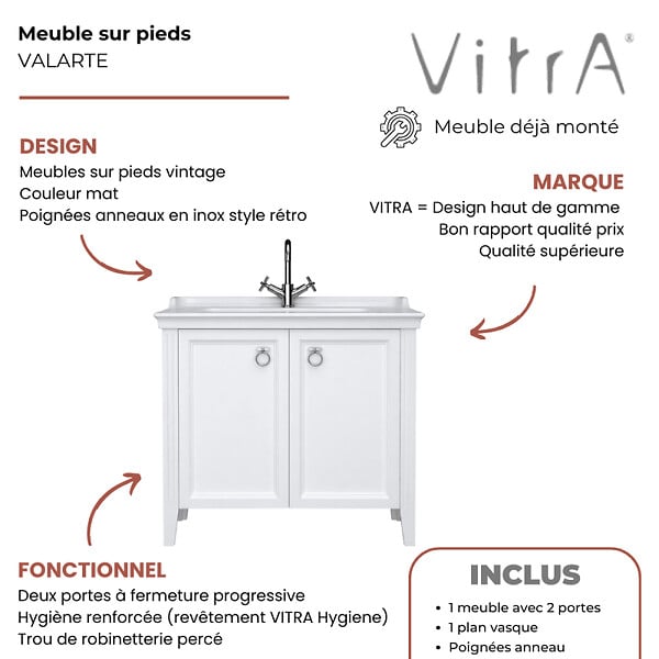 VITRA - Meuble vasque VitrA Valarte blanc mat 100 cm avec portes - large