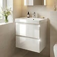 SWISS AQUA TECHNOLOGIES - Meuble salle de bain suspendu 59 x 50 x 45 cm avec lavabo céramique blanc brillant – 2 tiroirs – B-Way (BWAY260WU1BI) - vignette