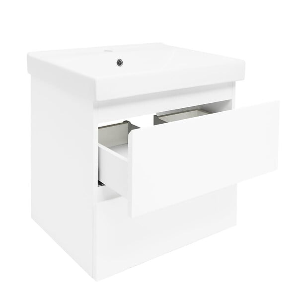SWISS AQUA TECHNOLOGIES - Meuble salle de bain suspendu 59 x 50 x 45 cm avec lavabo céramique blanc brillant – 2 tiroirs – B-Way (BWAY260WU1BI) - large