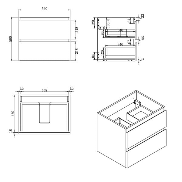 SWISS AQUA TECHNOLOGIES - Meuble salle de bain suspendu 59 x 50 x 45 cm avec lavabo céramique blanc brillant – 2 tiroirs – B-Way (BWAY260WU1BI) - large