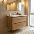 SWISS AQUA TECHNOLOGIES - B-Way 79x50x45 cm meuble de salle de bain suspendu 2 tiroirs avec lavabo en marbre coulé, chêne mat (BWAY280OAKU) - vignette