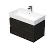 SWISS AQUA TECHNOLOGIES - Cube Way 80x47,5x46 cm meuble de salle de bain suspendu 2 tiroirs avec lavabo en céramique, marron mat (CUBE3D46802ZHSAT) - vignette