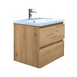 SWISS AQUA TECHNOLOGIES - B-Way 59x50x45 cm meuble de salle de bain suspendu 2 tiroirs avec lavabo en marbre coulé, chêne mat (BWAY260OAKU) - vignette