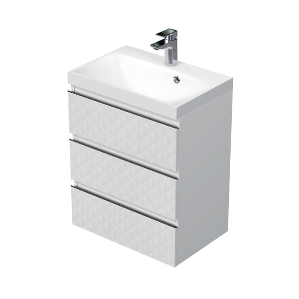 SWISS AQUA TECHNOLOGIES - Cube Way 60x71x40 cm meuble de salle de bain suspendu 3 tiroirs avec lavabo en marbre coulé, blanc mat (CUBE3D603ZB) - large