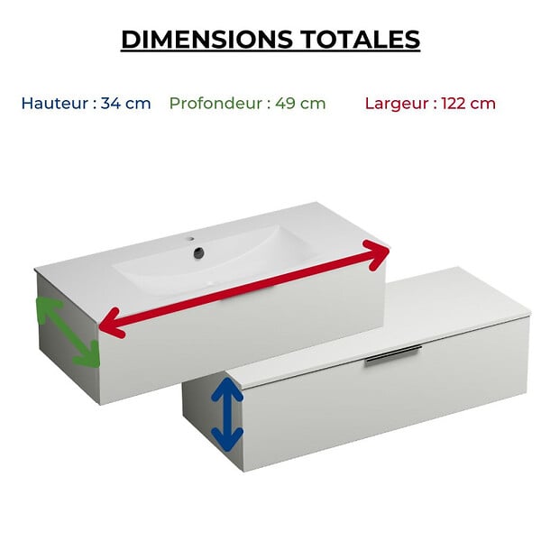 BURGBAD - Meuble vasque 120 cm Olena en décaler blanc brillant + colonne - large