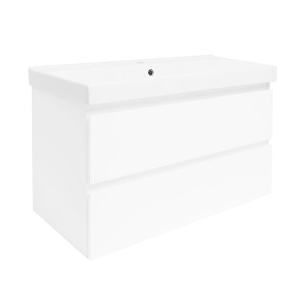 SWISS AQUA TECHNOLOGIES - Meuble de salle de bain suspendu 100 cm avec lavabo, 2 tiroirs, blanc brillant, SAT B-Way (BWAY2100WU1BI) - large