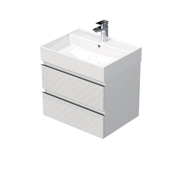 SWISS AQUA TECHNOLOGIES - Cube Way 60x47,5x46 cm meuble de salle de bain suspendu 2 tiroirs avec lavabo en céramique, blanc mat (CUBE3D46602ZBSAT) - large