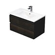SWISS AQUA TECHNOLOGIES - Cube Way 80x47,5x46 cm meuble de salle de bain suspendu 2 tiroirs avec lavabo en céramique, marron mat (CUBE3D802ZHMOD) - vignette