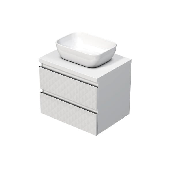SWISS AQUA TECHNOLOGIES - Cube Way 60x47,5x46 cm meuble de salle de bain suspendu 2 tiroirs avec plaque + vasque, blanc mat (CUBE3D46602ZBKD) - large