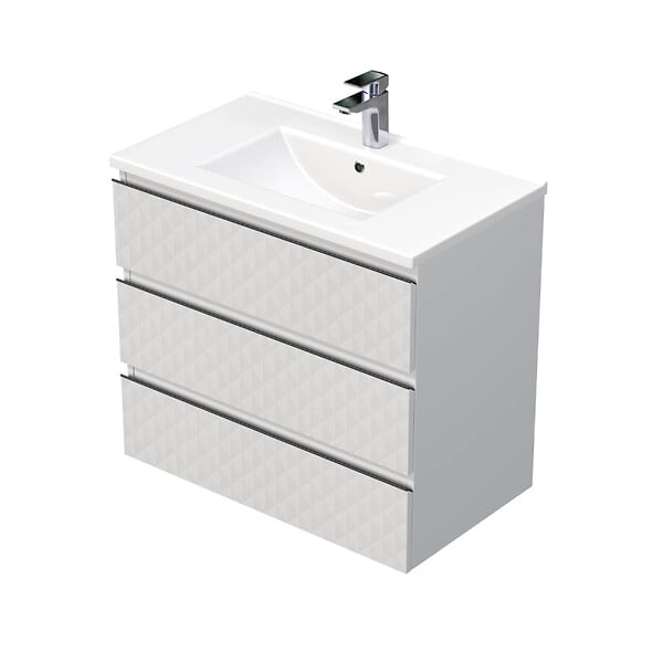 SWISS AQUA TECHNOLOGIES - Cube Way 80x71x46 cm meuble de salle de bain suspendu 2 tiroirs avec lavabo en céramique, blanc mat (CUBE3D803ZBMOD) - large