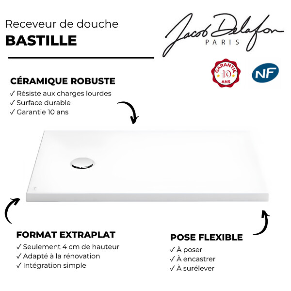 JACOB DELAFON - Receveur de douche 120 x 90 cm Bastille céramique - large