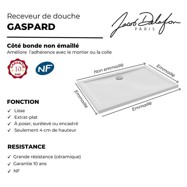 JACOB DELAFON - Receveur de douche 80 x 80 cm  Gaspard céramique carré - large