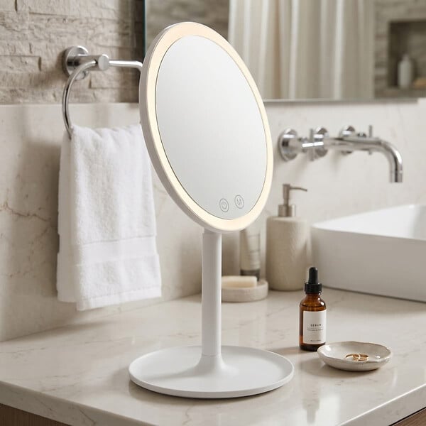 SWISS AQUA TECHNOLOGIES - Miroir cosmétique pliable en plastique, 3 couleurs de lumière réglables, hauteur 34,5 cm, blanc (SATZKLEDB) - large