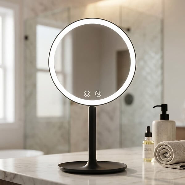 SWISS AQUA TECHNOLOGIES - Miroir cosmétique pliable en plastique, 3 couleurs de lumière réglables, hauteur 34,5 cm, noir (SATZKLEDC) - large