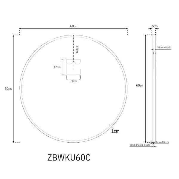 NATUREL - Miroir de salle de bain rond 60 cm avec cadre aluminium noir B-Way (ZBWKU60C) - large