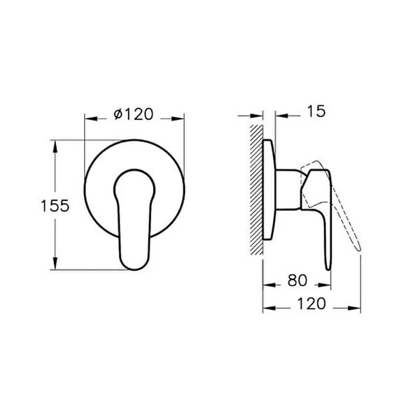 VITRA - Root Round mitigeur de douche à encastrer, à levier, vendu sans corps d'encastrement, chrome (A42728EXP) - large
