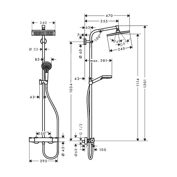 HANSGROHE - Hansgrohe Set de douche Crometta E 240 + cadeau gratuit raclette de douche en siliocone, noir (27271000-HSC) - large