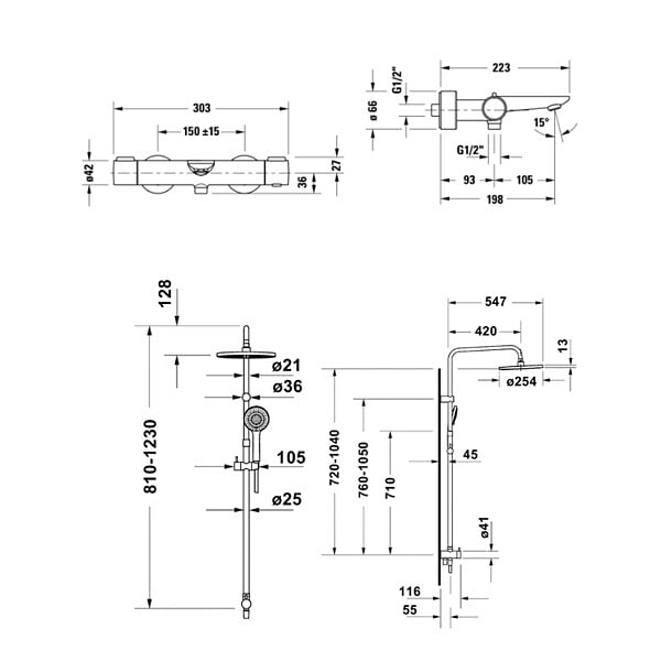 DURAVIT - Pack mitigeur bain douche thermostatique Wave + colonne Shower system Reno - large