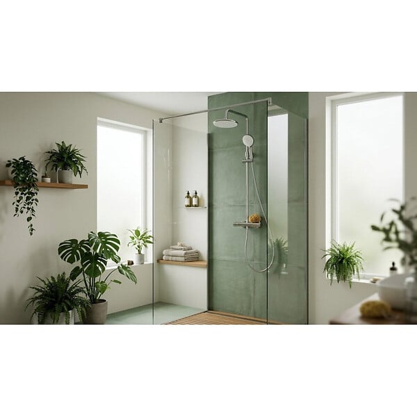 SWISS AQUA TECHNOLOGIES - Basic ensemble de douche avec mitigeur thermostatique, douche de tête, douchette à main, chrome (SATSSTKEB) - large