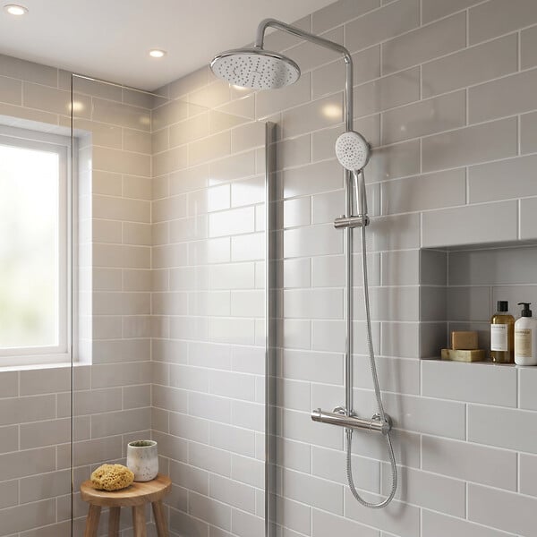 SWISS AQUA TECHNOLOGIES - Basic ensemble de douche avec mitigeur thermostatique, douche de tête, douchette à main, chrome (SATSSTKEB) - large
