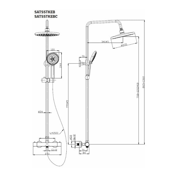 SWISS AQUA TECHNOLOGIES - Basic ensemble de douche avec mitigeur thermostatique, douche de tête, douchette à main, chrome (SATSSTKEB) - large