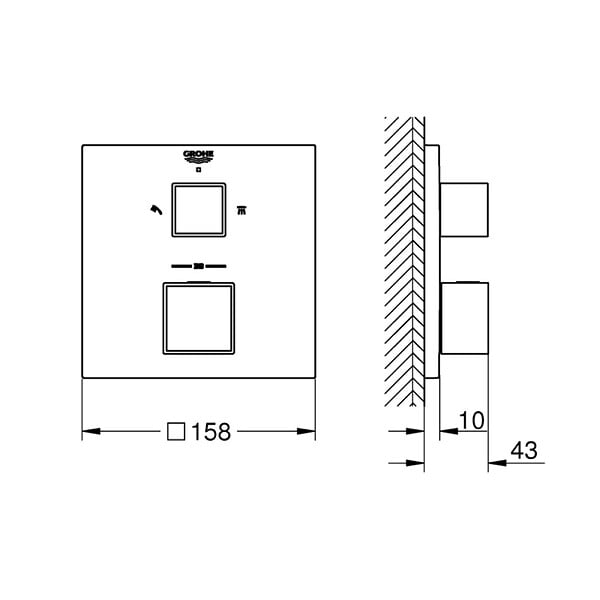 GROHE - Grohtherm Cube mitigeur thermostatique 2 sorties avec inverseur douche de tête / douchette, chrome (24154000) - large