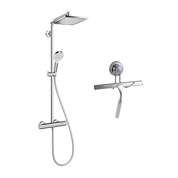 HANSGROHE - Hansgrohe Set de douche Crometta E 240 + raclette de douche avec système de fixation par ventouse, chrome (27271000-E32) - large