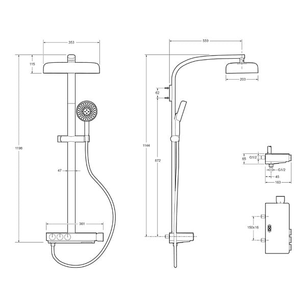 JACOB DELAFON - Colonne de douche thermostatique Grands Boulevards avec tablette en verre laiton brossé - large