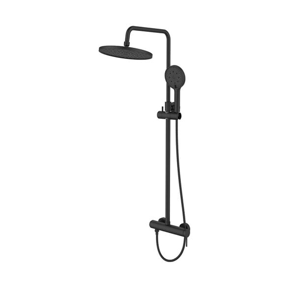 SWISS AQUA TECHNOLOGIES - Système de douche mural avec mitigeur monocommande + douche de tête + douchette à main 3 jets, noir mat (SATSSPKCNEW) - large