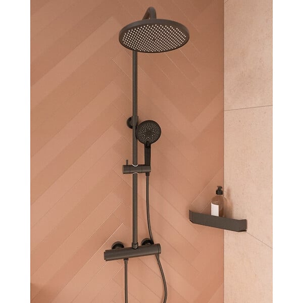 SWISS AQUA TECHNOLOGIES - Système de douche mural avec mitigeur monocommande + douche de tête + douchette à main 3 jets, noir mat (SATSSPKCNEW) - large