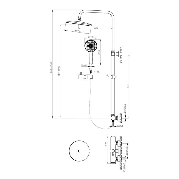 SWISS AQUA TECHNOLOGIES - Système de douche mural avec mitigeur monocommande + douche de tête + douchette à main 3 jets, noir mat (SATSSPKCNEW) - large