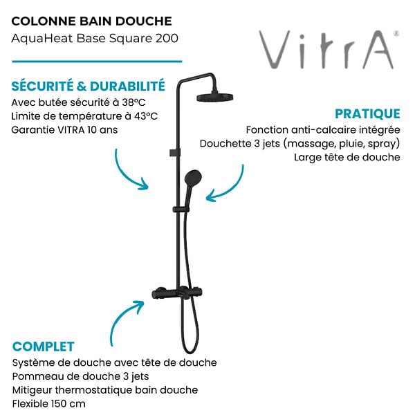 VITRA - Colonne bain douche thermostatique VitrA Aquaheat Joy 220 - large