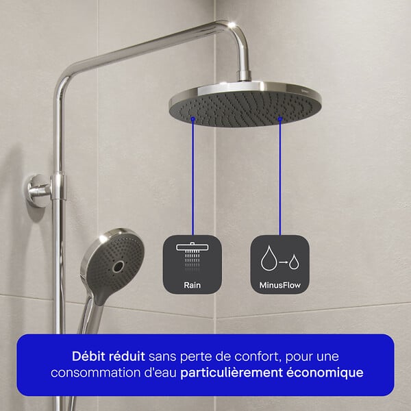DURAVIT - Colonne de douche thermostatique Shelf 1050 chromé et noir brillant - large