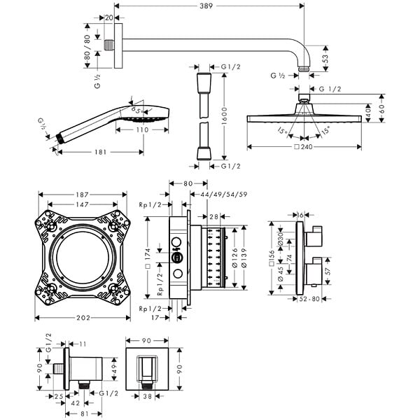 HANSGROHE - Colonne de douche encastrée thermostatique Crometta E 240 Chromé - large