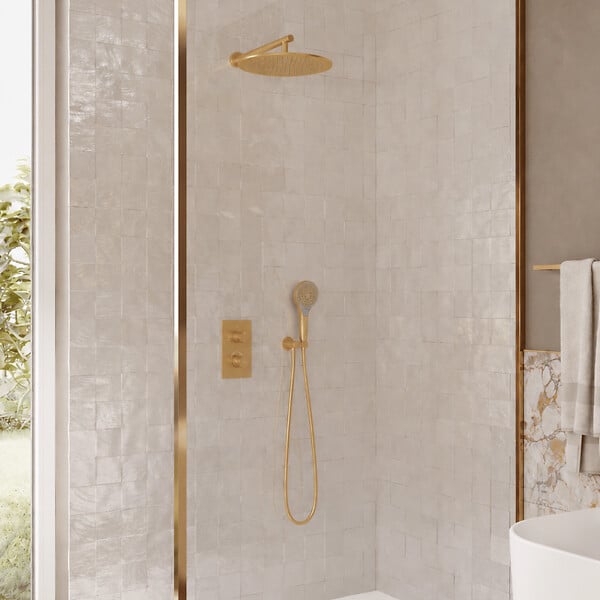 VILLEROY ET BOCH - Colonne de douche encastrée Universal Shower avec douchette 3 jets or brossé - large