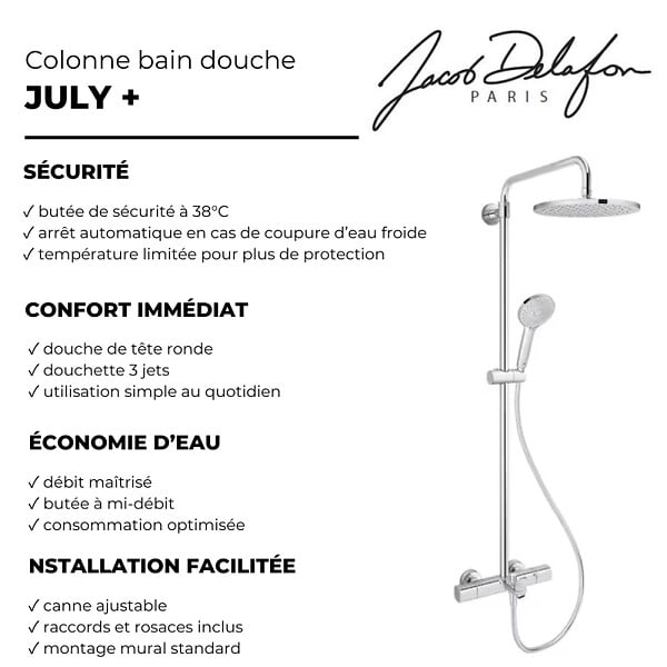 JACOB DELAFON - Colonne bain douche thermostatique July+ chromé - large