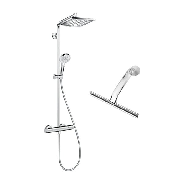 HANSGROHE - Hansgrone Colonne de douche Crometta E 240 EcoSmart + raclette de douche avec crochet ventouse, transparent (27281000-LUX) - large