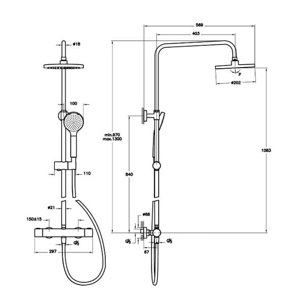 VITRA - Colonne de douche thermostatique chrome ronde AquaHeat Joy 200 (A47298EXP) - large