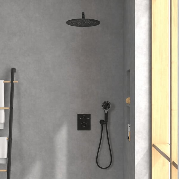 VILLEROY ET BOCH - Colonne de douche encastrée Universal Shower avec douchette 3 jets noir mat - large