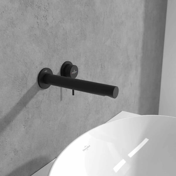 VILLEROY ET BOCH - Mitigeur lavabo mural  Loop & Friends noir mat - large