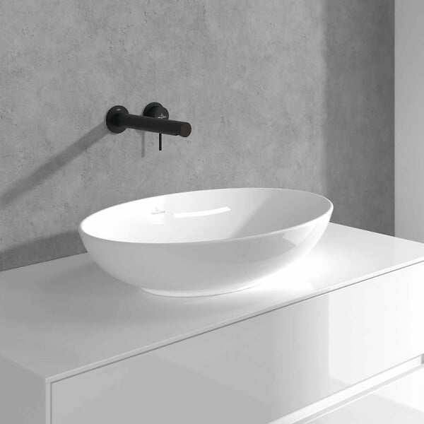 VILLEROY ET BOCH - Mitigeur lavabo mural  Loop & Friends noir mat - large