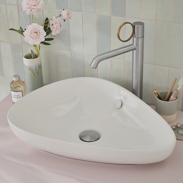 JACOB DELAFON - Mitigeur lavabo haut Vivienne chromé brossé avec bague laiton brossée - large